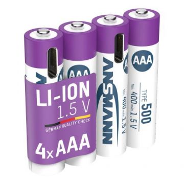 Set 4 acumulator LI-ION cu USB-C Ansmann R3, LR03, AAA 500mAh