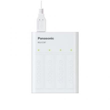 Incarcator Powerbank Panasonic Eneloop BQ-CC87, 4 acumulatori, 1,2V, Ni-MH, Tip R6/AA de 1900mAh