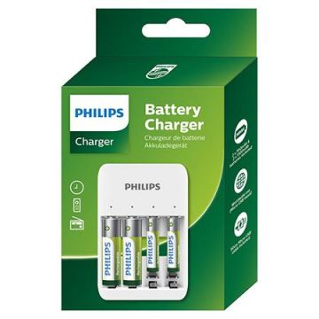 Incarcator USB Philips pentru acumulatori 2 x AAA 700 mAh + 2 x AA 1300 mAh (Alb)