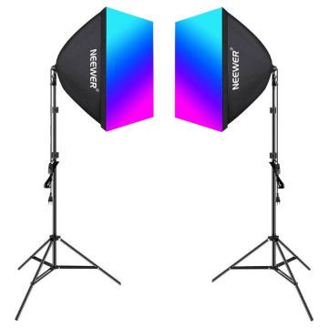 Kit Neewer NK800 two softboxes + bulbs RGB 24W 2700-6500K + tripods + barndoors