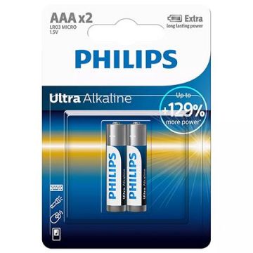 Set baterii Philips LR03E2B/10, Ultra Akaline, LR3, AAA, 2 bucati