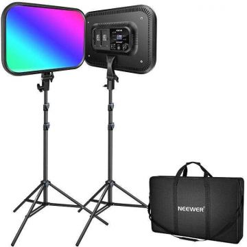 Kit 2 Lampi LED Profesionale RGB168 RGB 60W 2500-8500K cu Stativ si Geanta Transport Negru