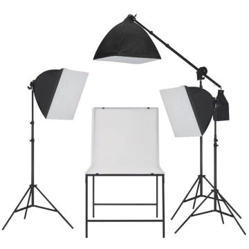 Kit studio foto cu iluminare softbox și masă foto